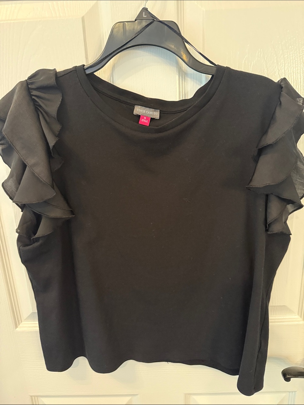 Vince Camuto Black Ruffle-Sleeve Short-Sleeve Top